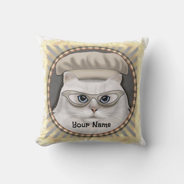 Persian Cat Chef Throw Pillow (Front)