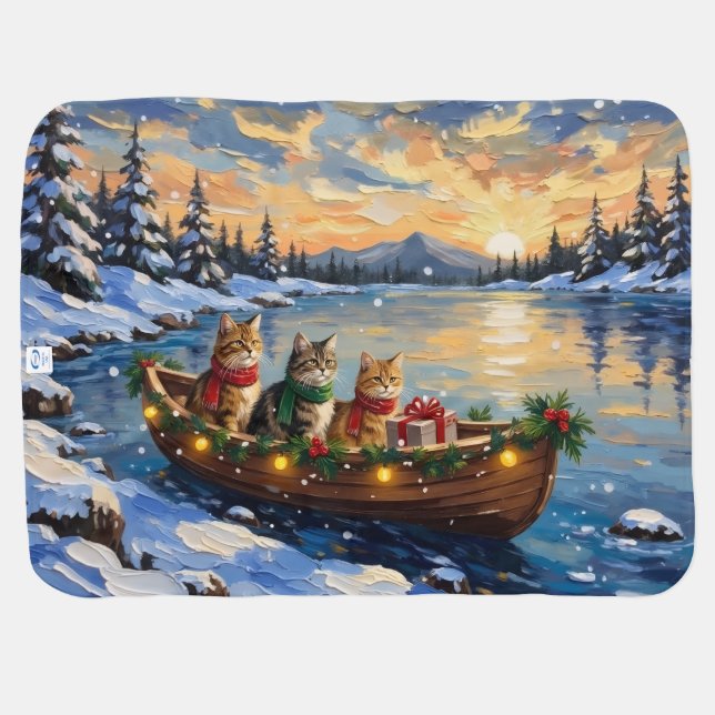 Persian Cat Christmas Boat Holiday Baby Blanket (Back Horizontal)