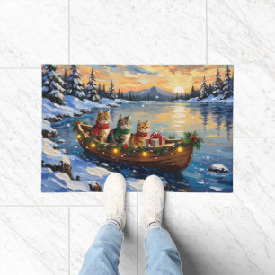 Persian Cat Christmas Boat Holiday Doormat