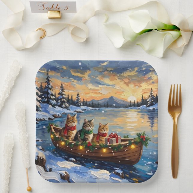 Persian Cat Christmas Boat Holiday Paper Plates (Wedding)