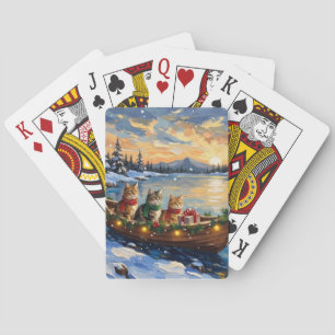 Persian Cat Christmas Boat Holiday Poker Cards