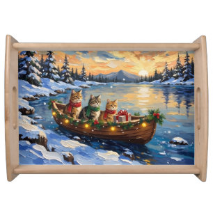 Persian Cat Christmas Boat Holiday Serving Tray