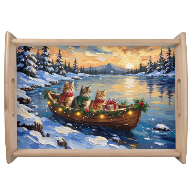 Persian Cat Christmas Boat Holiday Serving Tray (Front)