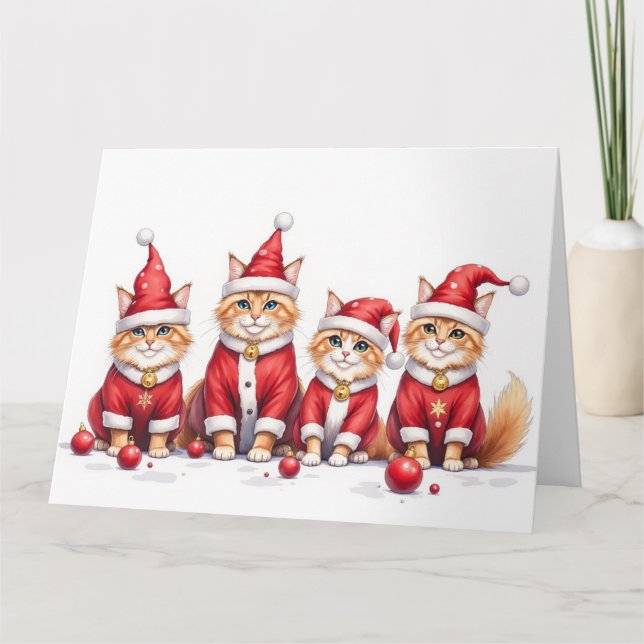 Persian Cat Christmas Dress Santa Hat Card (Front)