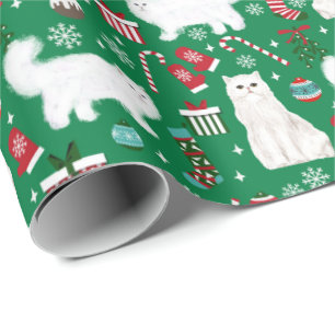 Persian Cat christmas pattern green Wrapping Paper