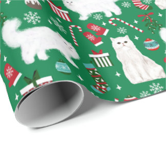 Persian Cat christmas pattern green Wrapping Paper