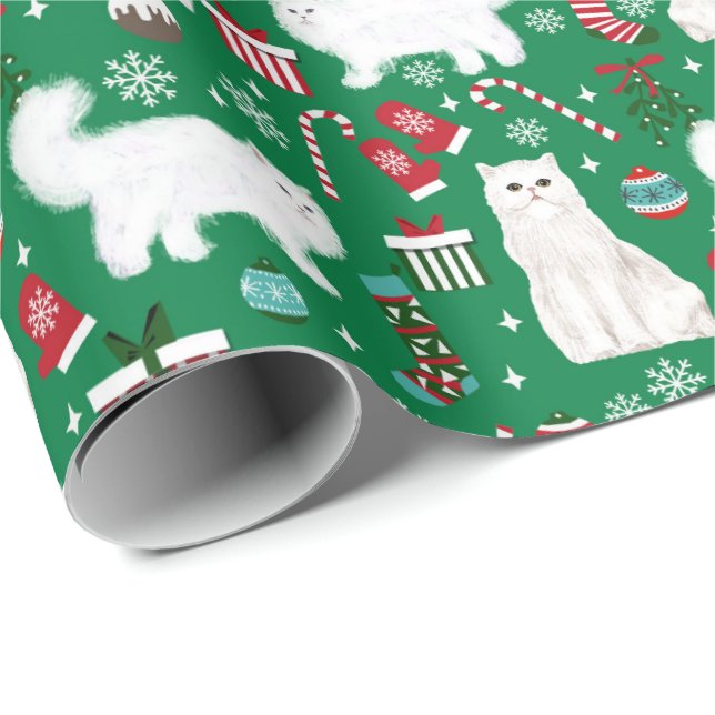Persian Cat christmas pattern green Wrapping Paper (Roll Corner)