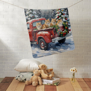 Persian Cat Christmas Red Truck Holiday Baby Blanket