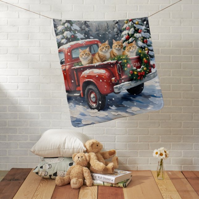 Persian Cat Christmas Red Truck Holiday Baby Blanket (In Situ)