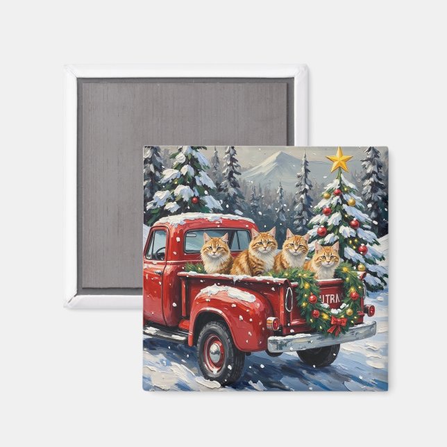 Persian Cat Christmas Red Truck Holiday Magnet (Front/Back)