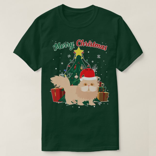 Persian Cat Christmas Tree Snow Flakes Xmas Presen T-Shirt (Design Front)