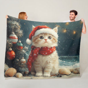 Persian Cat Christmas Vintage Beach Fleece Blanket