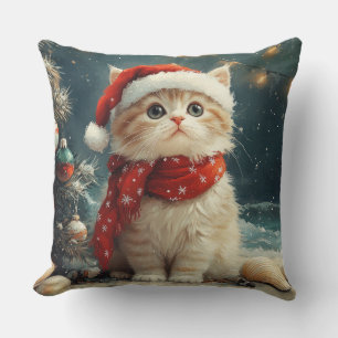 Persian Cat Christmas Vintage Beach Throw Pillow