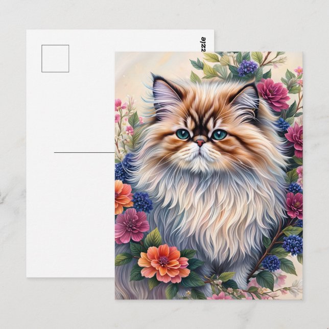 Persian Cat Colorful Floral Art Postcard (Front/Back)