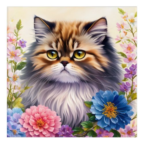 Persian Cat Colorful Floral Portrait Acrylic Print