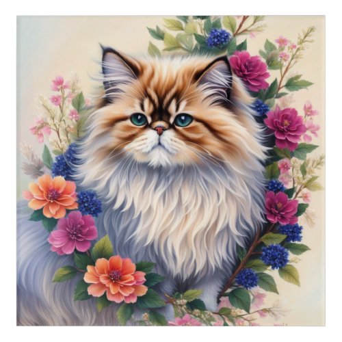 Persian Cat Colorful Flowers Acrylic Print