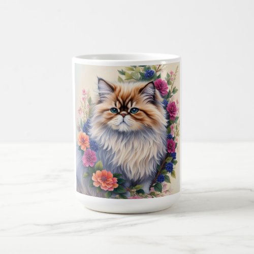 Persian Cat Colorful Flowers Coffee Mug