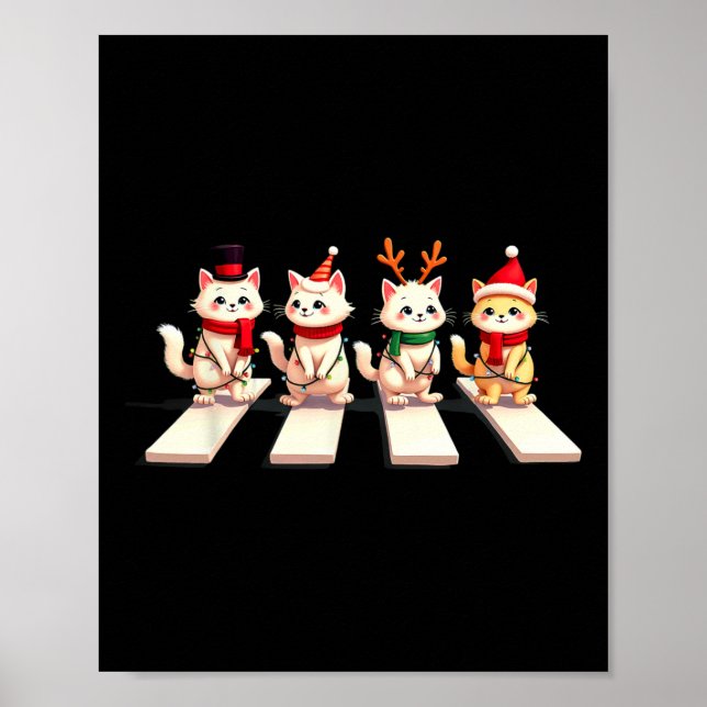 Persian Cat Crossing Road Xmas  Poster (Front)