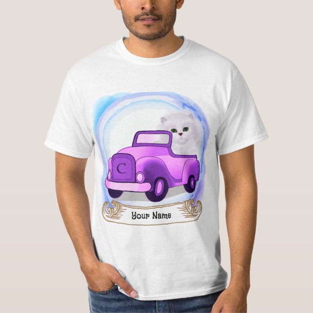 Persian Cat Driving Car  T-Shirt (Front)
