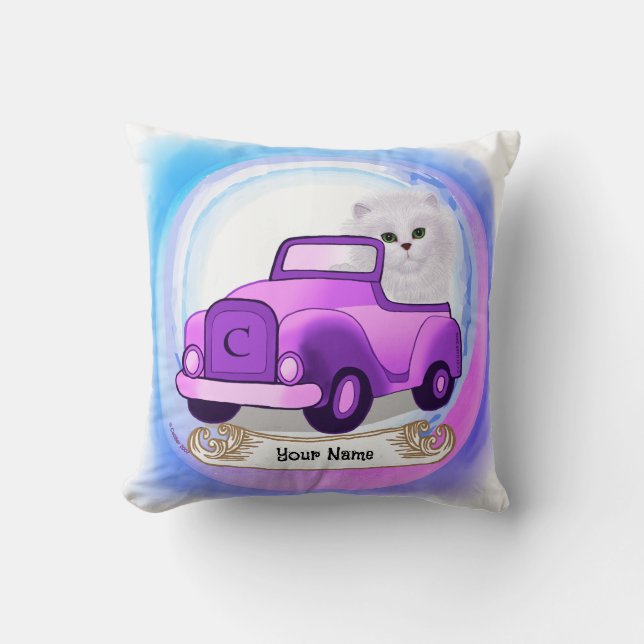 Persian Cat Driving Car  Throw Pillow (Front)