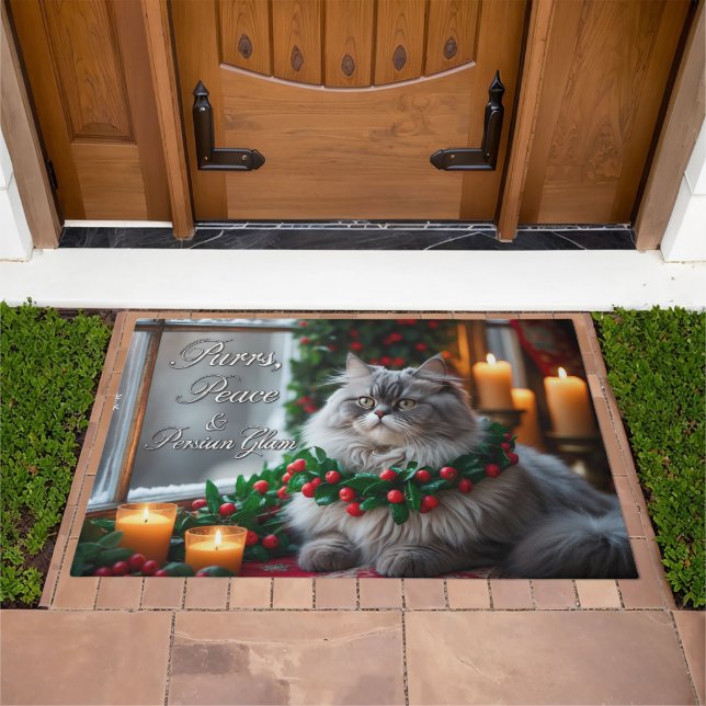 Persian Cat Festive Holiday Christmas  Doormat (Outdoor)