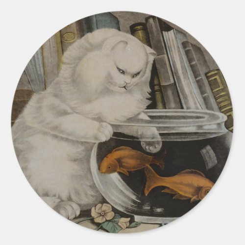 Persian Cat Fishing Classic Round Sticker