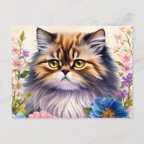 Persian Cat Floral Art Postcard