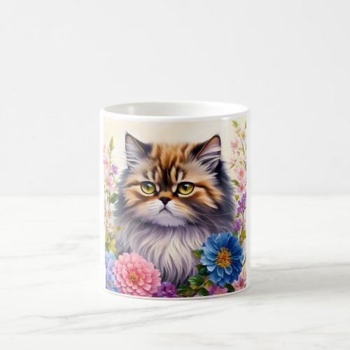 Persian Cat Floral Portrait Art Coffee Mug
