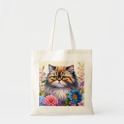 Persian Cat Floral Portrait Art Tote Bag