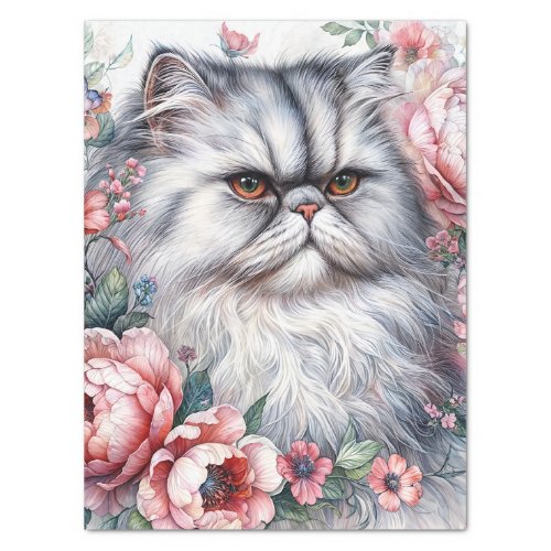 Persian Cat Floral Watercolor Art Tissue Paper