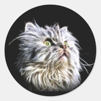Persian Cat Fractalius Face Classic Round Sticker by deemac2 at Zazzle