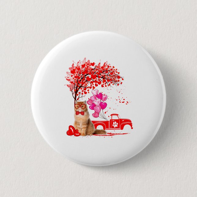 Persian Cat Heart Tree Valentines Day  Button (Front)