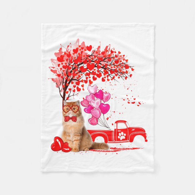 Persian Cat Heart Tree Valentines Day  Fleece Blanket (Front)