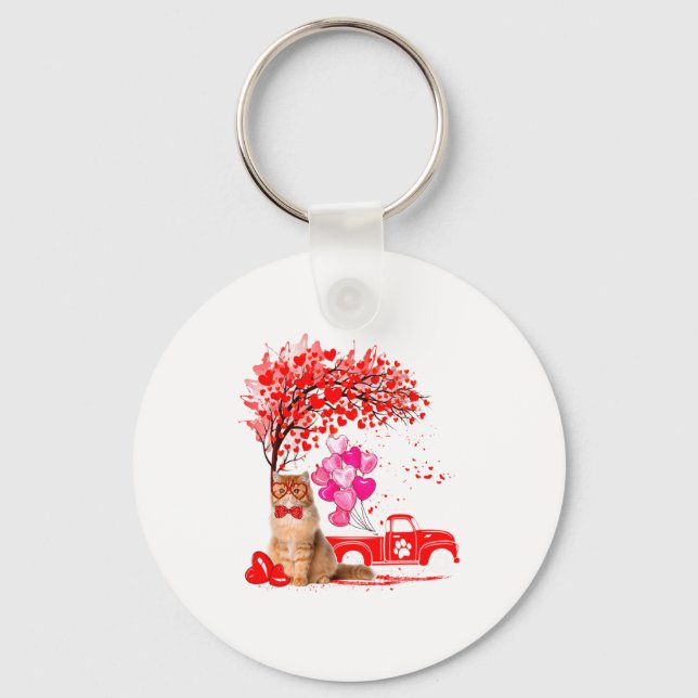 Persian Cat Heart Tree Valentines Day  Keychain (Front)