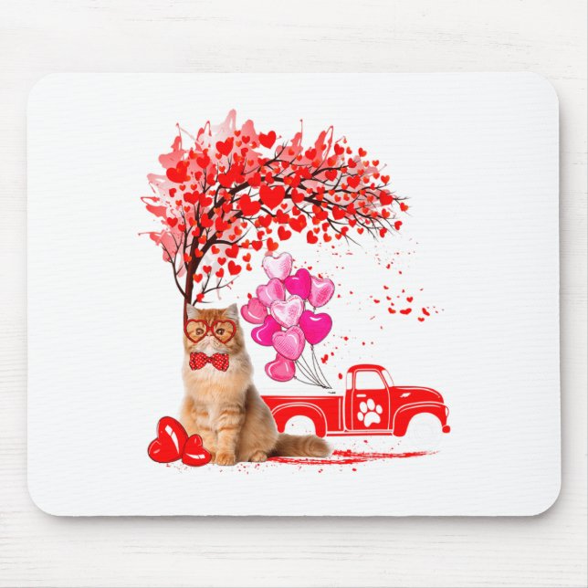 Persian Cat Heart Tree Valentines Day  Mouse Pad (Front)