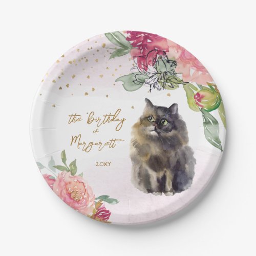 Persian Cat Illustration Happy Birthday Girl Party Paper Plates
