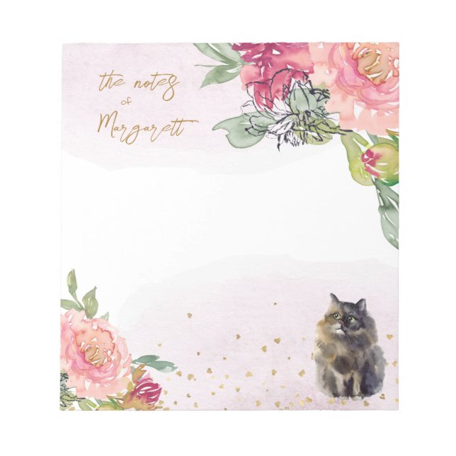 Persian Cat Illustration Pink Girl Daily Activity Notepad (Front)