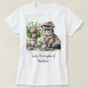 Persian Cat in Floral Hat Pearls at Tea Party T-Shirt