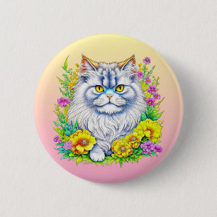Persian Cat in Flowers Personalized Button