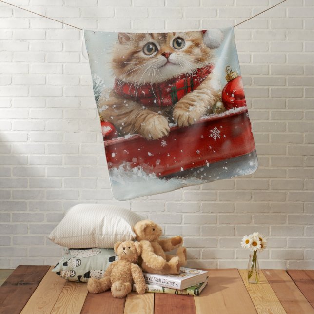 Persian Cat in Sledge Let it Snow Christmas Baby Blanket (In Situ)