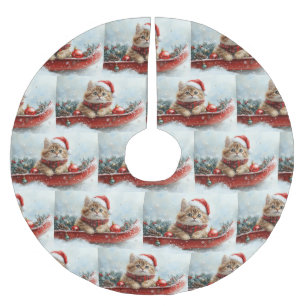 Persian Cat in Sledge Let it Snow Christmas Brushed Polyester Tree Skirt