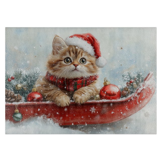Persian Cat in Sledge Let it Snow Christmas Cutting Board (Front)