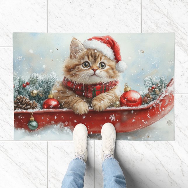Persian Cat in Sledge Let it Snow Christmas Doormat (Indoor)