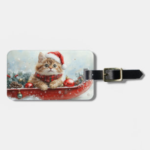 Persian Cat in Sledge Let it Snow Christmas Luggage Tag