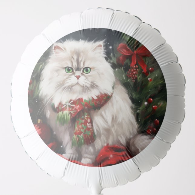 Persian Cat in Snow Christmas Balloon (Front)