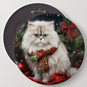 Persian Cat in Snow Christmas Button