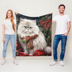 Persian Cat in Snow Christmas Fleece Blanket
