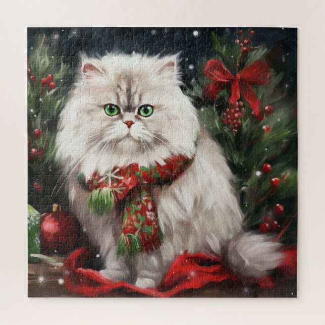 Persian Cat in Snow Christmas Jigsaw Puzzle (Vertical)