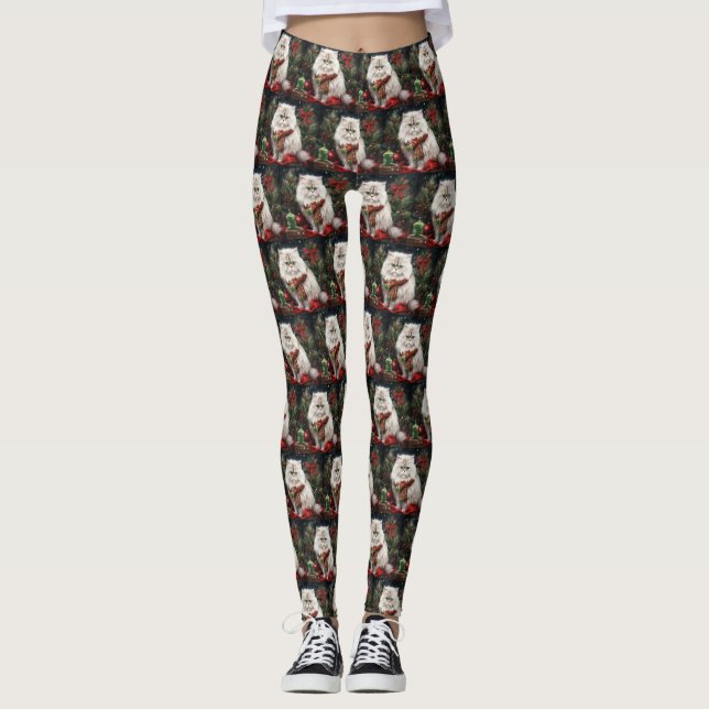 Persian Cat in Snow Christmas Leggings (Front)