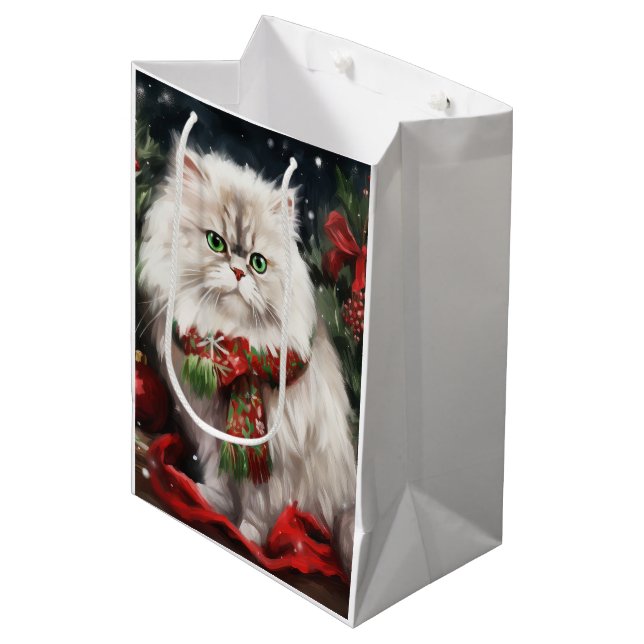Persian Cat in Snow Christmas Medium Gift Bag (Front Angled)